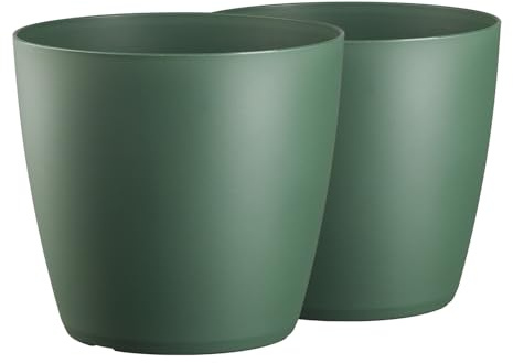 Tymar Blumentopf, 2er-Pack, Pflanzentopf aus Kunststoff, Moderne, matt, Runde Form (Grün, ø 30 cm)