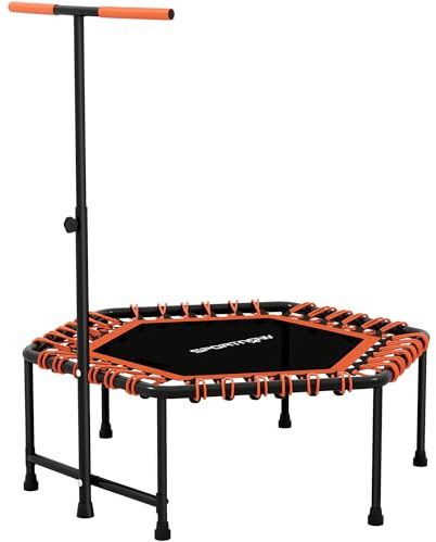 SPORTNOW 45 Fitness Trampoline with Adjustable Handle, Mini Trampoline for Adults with LED Lights, Bungee Rebounder for Indoor Exercise Workout, Max Load 220lbs, Orange