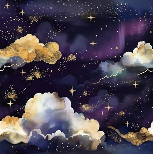ReWallpaper Whimsical Celestial Starry Sky Peel and Stick Wallpaper Watercolor Navy Clouds and Stars Removable Wallpaper for Kids Room Nursery Bedroom Ceiling Bulletin Board Drawer Liner 17.5in x 10ft