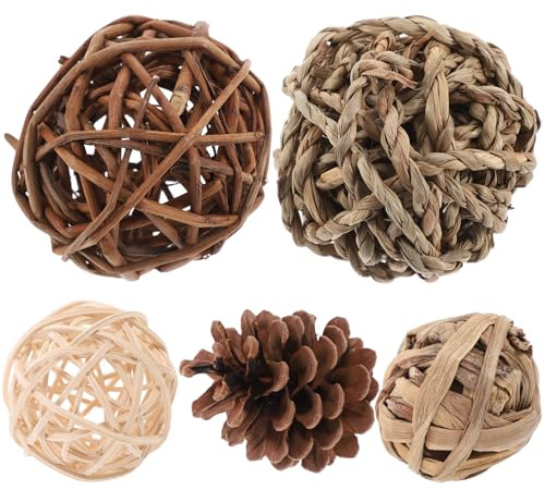 Alasum 5 Stück-Pack Kauspielzeug Kaninchen Backenzahn Spielzeug aus Unbedenklichem Material 7cm Grasbälle für Hamster Meerschweinchen Kleintiere zur Zahnpflege und Beschäftigung