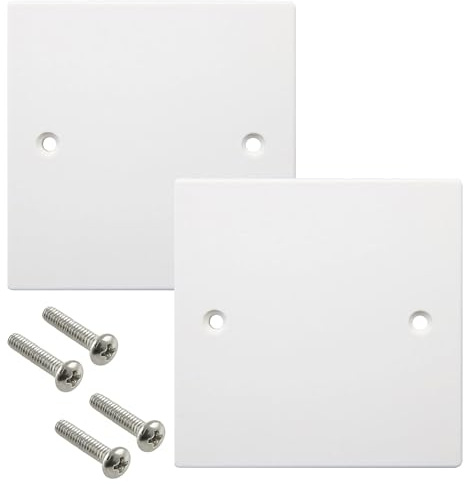 2 Piezas Placa de cubierta ciega, cubiertas eléctricas para enchufes, agujeros de pared, placa ciega para interruptores, acabado blanco, con tornillos (86 mm x 86 mm)