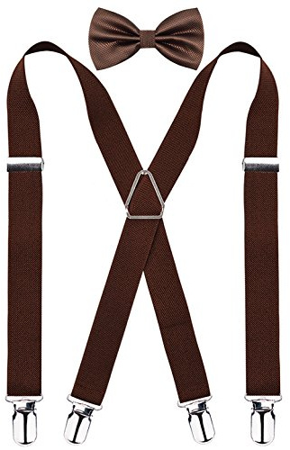 Alizeal Herren Elastische Bequeme Fliege und Klammern Set X Form Verstellbare Klammern, Kaffee