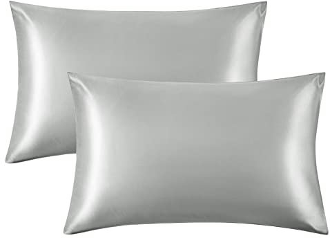 Bedsure Satin Pillowcase for Hair - Similar to Silk Pillowcase, Cooling Pillow Cases 2 Pack with Envelope Closure, Gifts for Women, Queen & Standard Size 50x75 cm, Grey