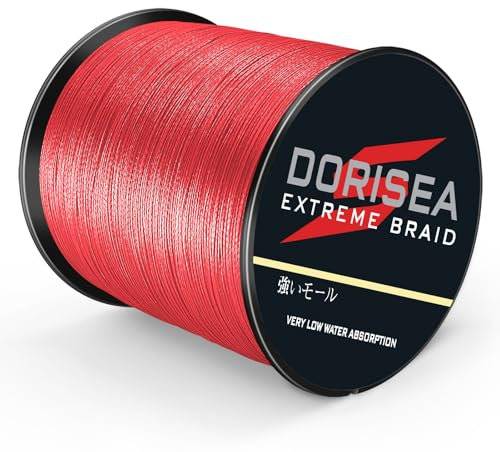 DORISEA Extreme Braid geflochtene Angelschnur, 100 % PE, 300 m, 2,7–136 kg getestet, Rot, 6,8 kg/0,18 mm