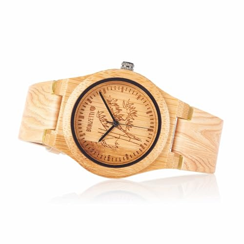 Bonizetti Damur ÄTNA träklocka brun beige diameter 4 cm träarmband, äkta trä, armbandsur