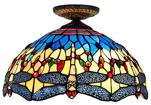Antike Vintage Hand-Made-Decken-Lampe Tiffany-Art-Buntglas-Kristallkorn Libelle führt Deckenleuchte für Schlafzimmer Bar Dekorative Kunst Lichter