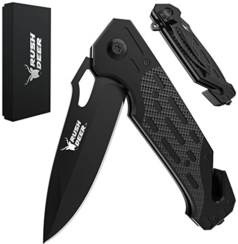 Rush Deer Pocket Knife, Self Defense Knife, Pocket Knife for Men Women Lightweight,EDC Pocket Knives with Clip, Glass Breaker,Christmas Gifts for Men Women Dad Husband