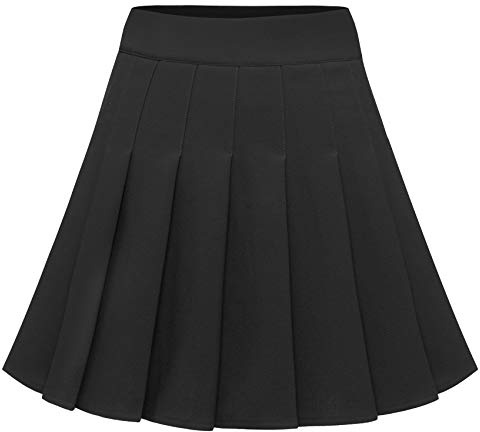 Dressystar Jupe Basique Femme Extensible Patineur Patineuse Pom-Pom Girl Mini Jupe Plissée Noir M