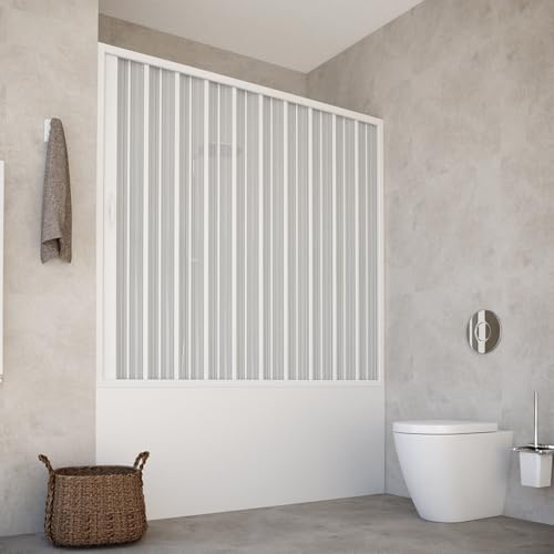 HD CASA Box Sopravasca a Soffietto Modello Alba, Apertura Laterale Reversibile, Pannelli in PVC Riducibili, Cabina Doccia Salvaspazio Made in Italy Arredobagno, parete vasca 150 cm