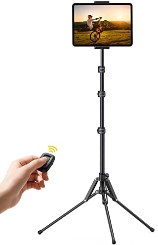 Lamicall Tablet Floor Tripod Stand - 64.9 Tablet Holder Mount with Adjustable Height for Watching, Bluetooth Remote, for 4.7-13 iPad Pro 12.9 11 10.5 Mini, Air, iPhone, Galaxy Tabs
