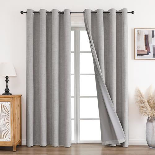 CUCRAF Vorhang 100% Blickdicht Leinen Gardinen mit Ösen Verdunklungsvorhänge Gardinen Grauweiß H225 x B140 cm 2er Set, Thermovorhang Kälteschutz Schallschutz Vorhang für Wohnzimmer Schlafzimmer