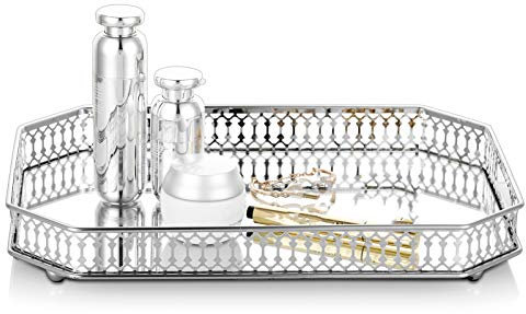 Nuptio Bandeja Decorativa Adornada con Espejo Metal, Candelabro Rectangular Plateado, Bandeja para Cupcakes Serpiente Bodas, Bandeja Almacenamiento Mesa, Plato Multifuncional, Bandejas para Frutas,