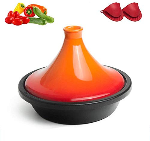 Sywlwxkq Olla de tagine de Hierro Fundido Espesado, con agarradera para Guantes, cocción y configuraciones de Temperatura, tajine esmaltado, Arcilla para Platos a