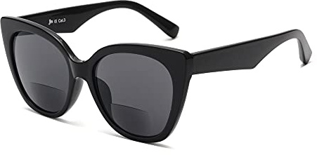 JM Classic Bifokal Lesebrillen Übergroße Cateye Stilvolle Sonnenbrillenleser für Damen Schwarz +1.5