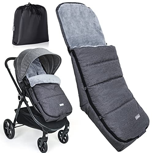 Orzbow Universelle Fußsack Kinderwagen, Winter Fußsack Buggy mit Warm Korallenvlies-Futter, Abnehmbare Fusssack Kinderwagen mit Verstellbarem Reißverschluss, Wasserdicht, L-Förmig, Dunkelgrau