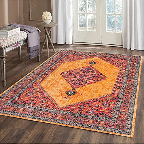 RUGMRZ Webteppich Teppich Für Küche Ornamente Wohnzimmer Großer Orange Vintage Blumenmuster Schlafzimmer Wasserwäsche 60X90cm Möbel