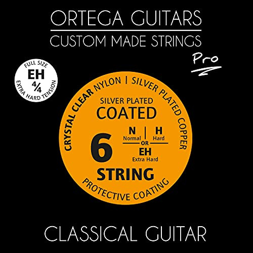Ortega Guitars 4/4 Nylon Gitarren Saiten Extra Hard - Nylon/Kupfer | Custom Made Strings, Pro Series – Pflanzliches Nylon / Silberbeschichtetes Kupfer, NYP44EH