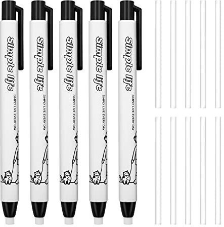 5 Stücke Einziehbare Schiebe Radiergummi-Stift Mit 10 Ersatzradierer, Nachfüllbar, Stift-Form für Kinder, Studenten, Schreiben