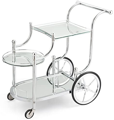 MEDIMALL Carrello di rotolamento per tè al vino, con ripiano a 3 livelli e 4 ruote, barra in vetro temperato e carrello da servizio, carrello da cucina in metallo per casa, ristorante e hotel, argento