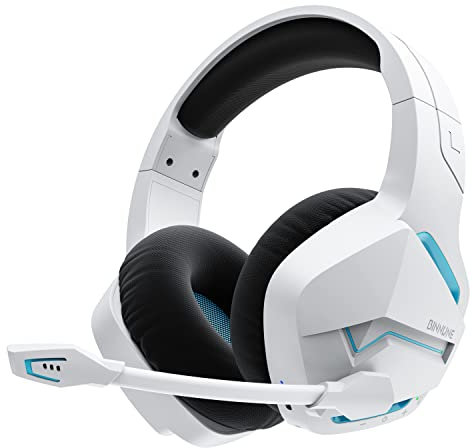 BINNUNE Cuffie da gioco senza fili con microfone bianco