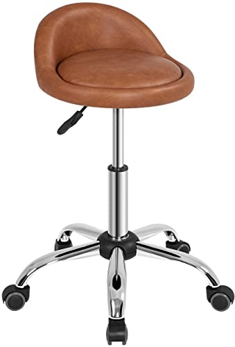 Yaheetech Adjustable Rolling Swivel Salon Stool with Backrest, Retro Brown