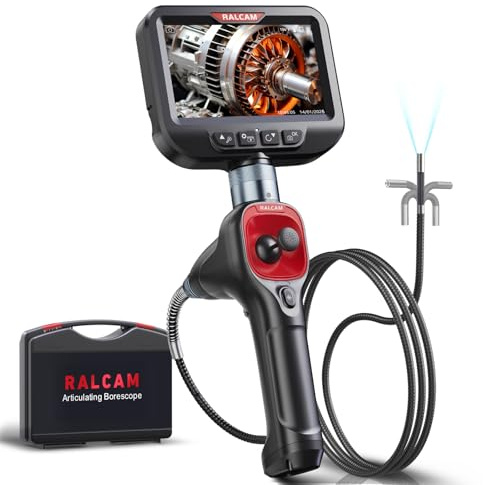 Ralcam 360° Articulating Borescope, 6.2mm/0.24in Slim Probe, Joystick 4 Ways Endoscope Inspection Camera with Light, 3.3 FT Flexible Snake Tube for Automotive, HVAC, Mechanics