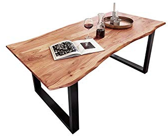 SAM Esstisch Quinn 300x100 cm Baumkante Akazie Natur/U-Gestell schwarz | massiv, Echte Baumkante, Akazienholz naturfarben, Baumkantentisch, Esszimmertisch, Metallbeine