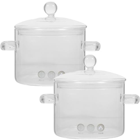 HEMOTON 2piezas Olla De Estofado De Vidrio Transparente Cacerola Tapa y Asas De Borosilicato Utensilios De Cocina Para Usar La Mesa Para Fideos Instantáneos y Sopas