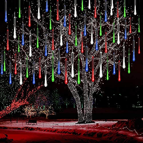 Kwaiffeo LED-julkrans, 10 rör, vattentät, meteorregn, juldekoration, utomhus, halloween, julgran, bröllop, trädgård, fönster, färgglad