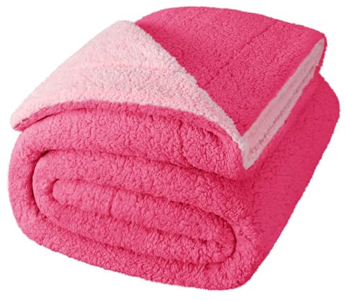 Exclusivo Mezcla Decke Kuscheldecke, Beidseitige Dicke Fleecedecke Plüschdecke für Bett und Sofa, Warme Flauschige Wohndecke Sofadecke für Ganzjahreszeiten, 150x200 cm, Knallrosa/Hellrosa