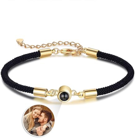 lorajewel Personalisierte Armbänder mit Foto Initialen Armband mit Bild für Herren Damen Paar Geschenk für Vatertag Weihnachten Valentinstag