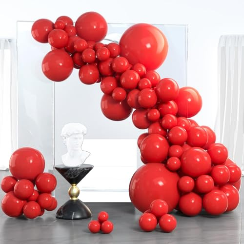 PartyWoo Luftballons Rot, 102 Stück Rote Ballon Girlande Satz von Verschiedene Größen mit 18 Zoll 12 Zoll 10 Zoll 5 Zoll, Luftballon Girlande für Geburtstagsdeko, Partydeko, Hochzeitdeko, Rot-Y57