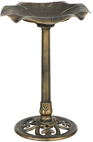 Outsunny Bain d'oiseaux Abreuvoir, mangeoire pour Oiseaux Bassin Forme Feuille de Lotus, dim. Ø 50 x 71H cm polypropylène Bronze Antique