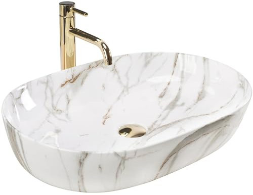 Rea Lavabo da Appoggio CLEO 61 Shiny Aiax Lavabo Bagno 605 x 410 x 140 mm Ceramica (imitazione di pietra)