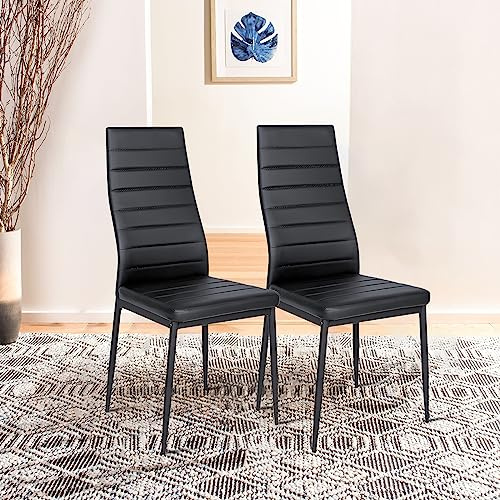 Warmiehomy Black Dining Chairs Set of 2 PU Leather Metal Legs High Back Kitchen Chairs Dining Room Chairs