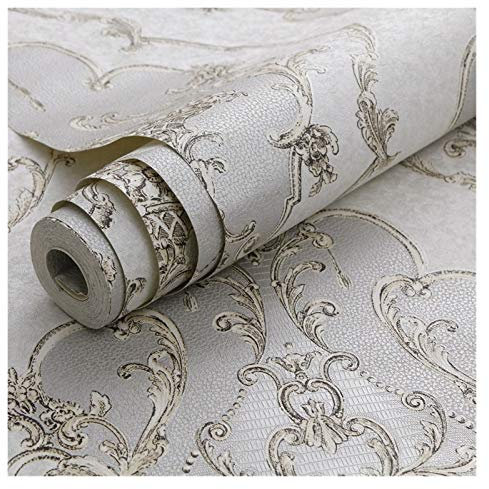 Vliestapete,Wallpaper Mit 3D Gold, Grau, Weiß texturiert Luxus Damast-Tapeten-3D for Wohnzimmer Schlafzimmer Wand Vinyl European Floral Wall Paper Rolls Wanddekoration ( Color : Z04603 , Size : 10mx53