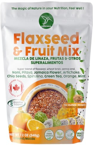 Colibreeco, Ground Flaxseed & Fruit Mix, Orange & Mint Flavor, 12 Oz (Pack of 1), Ground Flax Seeds, High in Natural Fiber & Omega-3, Plant-Based Nutrition, Vegan & Gluten-Free - Linaza Natural.