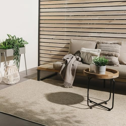 benuta Basic In- & Outdoor Teppich Wohnzimmer Iowa - Taupe 120x170 cm - Boho Jute-Look - Wetterfest für Balkon, Terrasse - Schlafzimmer, Küchenteppich & Wohnzimmerteppich - Strapazierfähig & Robust
