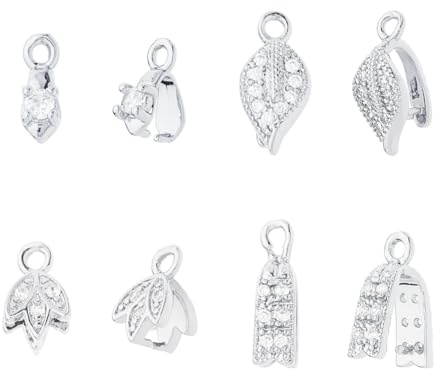SUPERFINDINGS 16 Stück 4 Stile Silber Pinch Bails Messing Pinch Clip Bail Verschluss Schnalle Perlen Anhänger Verbinder Ice Pick Pinch Bails Verschlüsse Cubic Zirkonia Pinch Clip