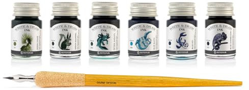 Write and Draw Ink Set RIVER, Schreib- und Zeichentusche, 6 x 10 ml mit Schreibfeder