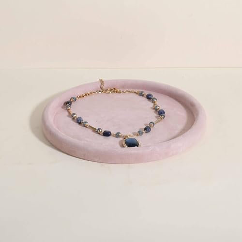 GemeShou Gemehou Round Jewelry Organizer plate, Top Microfiber velvet Jewerly display tray, Empty Jewelry showcase tray for Necklace Bracelet Ring Earring Watch (Pink-Large)