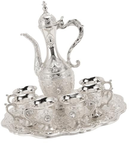 Juego de Ollas de Copa de Vino de Aleación en Relieve Elegante Vintage, Juego de Tazas de café Retro, Juego de Servicio de té de café Impermeable para Servir té, café, Vino