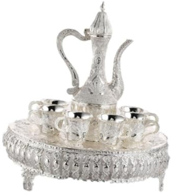 perfk Ensemble de pichets en Verre à vin en métal, Tasse à café Turque, Verres, décorations pour la Maison, Ensemble de théière à café Turc, Service à thé, Argent