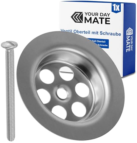 Replacement valve top with mounting screw, for sink drain valves, Ø 70 mm - 1 1/2 inch, SS201 stainless steel top part, M6x70 basin screw, replacement part for kitchen tap plug spigot