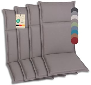GO-DE Textil Bequeme und attraktive Polsterauflagen für Hochlehner-, Mittellehner- und Niederlehner-Gartenstühle (4er-Set, Uni Taupe, Hochlehner)