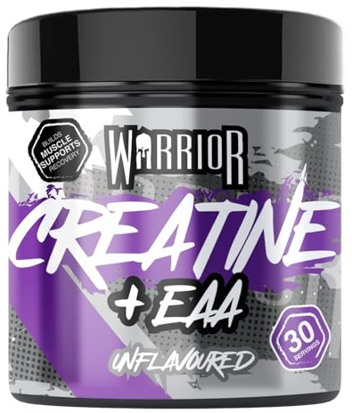 Warrior Creatine Monohydrate + EAA 270g - 30 raciones- Fórmula para la recuperación y el soporte muscular con suplemento de rendimiento -Aminoácido esencial en polvo para del entrenamiento(Sin sabor)
