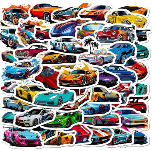 Sportwagen Aufkleber für Jugendliche Erwachsene 50 Stück Rennen Vinyl Sticker Set Auto Motorräder Fahrrad Skateboard Snowboard Gepäck Laptop Koffer Helm Motorrad Computer