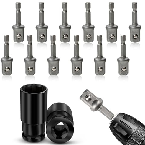 1/2 Impact Driver Socket Adapter, 12PCS 1/4 Hex to 1/2 Extension Hex Shank Drive Square Drill Bit for Automotive