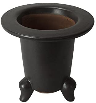 Vaso per bonsai Giapponese Morrisan rotondo in gres smaltato nero 8x8x11 cm - B10-2