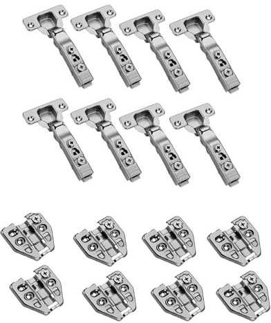 Gresinex | 105 Grados Bisagras Hidraúlicas Acero Bañado en Titanio o Niqueladas | Muebles Cocina, Puertas, Armarios | Tornillos incluidos | 35mm Copa (8, Acero/Niquelado)